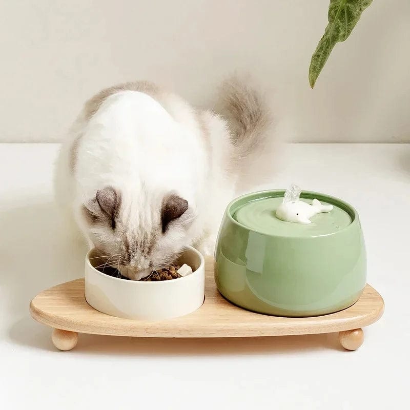 l-arbre-a-chat.com 1.3 L Ceramic Cat Water Fountain USB Charging Pet Water Feeders Dogs Automatic Circulating Filtration Flow Water Dispenser