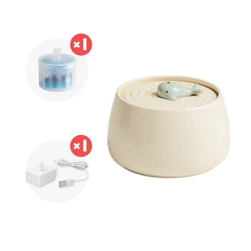 l-arbre-a-chat.com 1.3 L Ceramic Cat Water Fountain USB Charging Pet Water Feeders Dogs Automatic Circulating Filtration Flow Water Dispenser