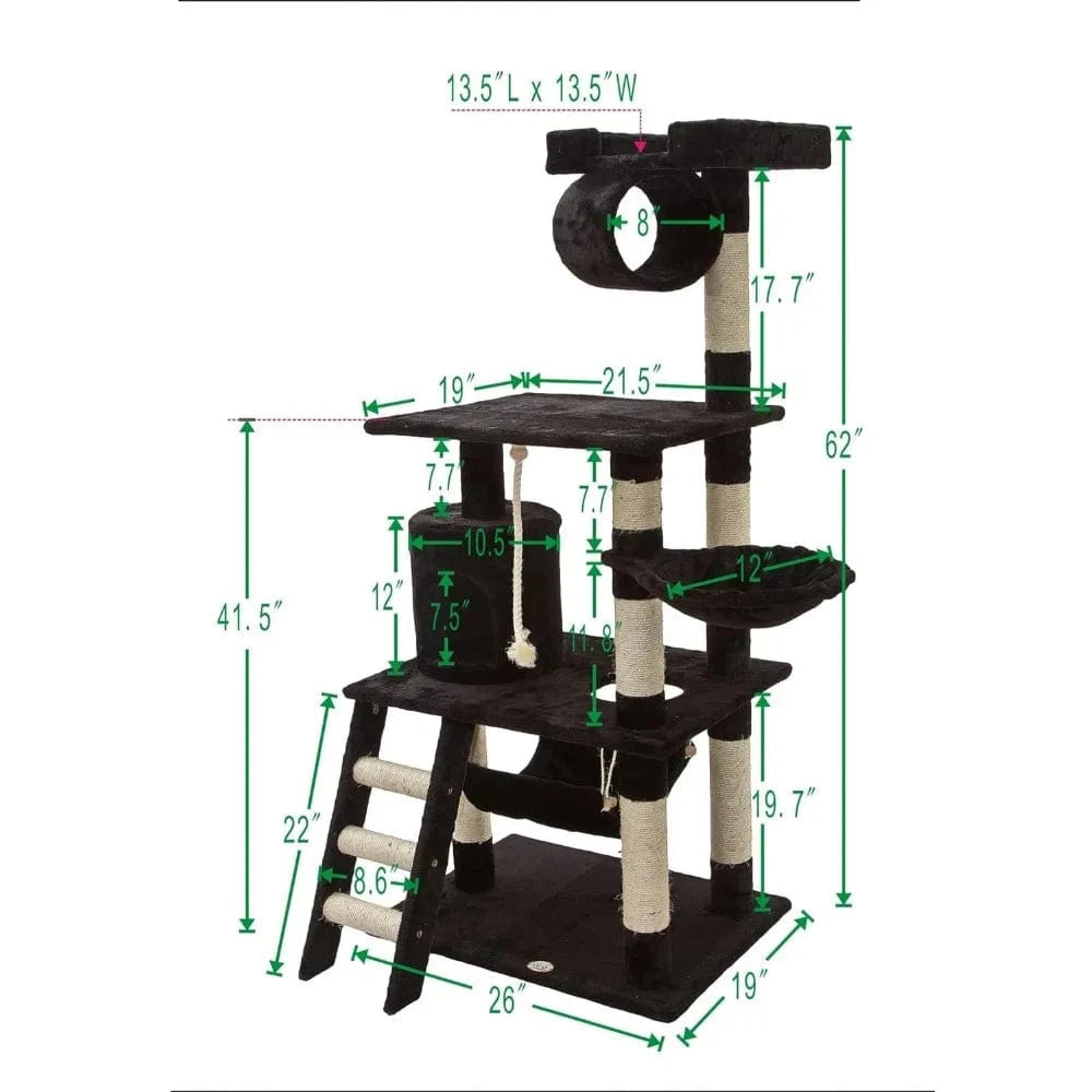 l-arbre-a-chat.com 62-Inch Cat Tree, Multi-purpose All-in-one Activity Structure for All Your Kitty’s Climbing, Scratching, Cuddling, Jumping