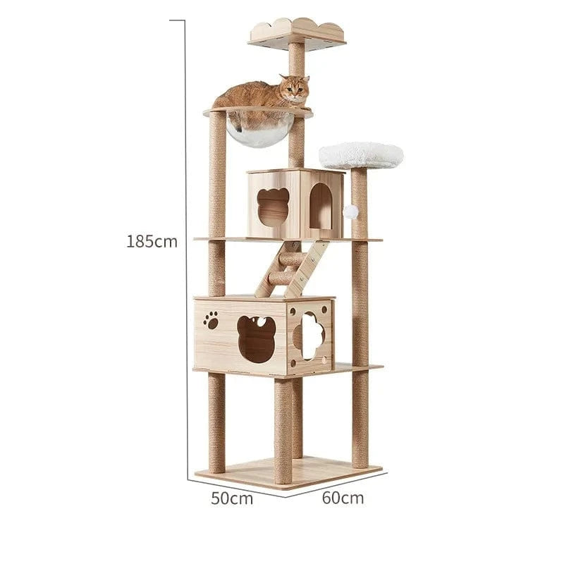 l-arbre-a-chat.com Cat Climbing Frame for Multi-cat Play Multi-layer Structure Cat Climbing Column Cat's Tree House Pet Cat Toy Solid Wood