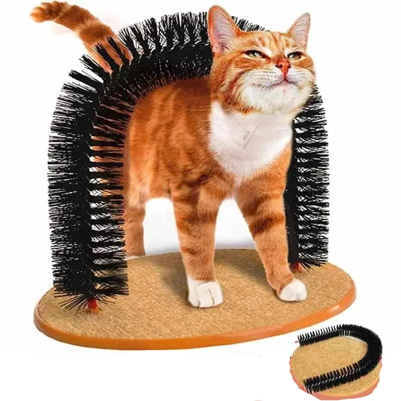 l-arbre-a-chat.com Cat Toy Arch Self Groome Pamper Feline with A Massage Grooming Rubbing Brush with Scratching Pad Toy for Cats Interactive Toys