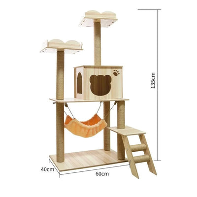 l-arbre-a-chat.com Cat Climbing Frame for Multi-cat Play Multi-layer Structure Cat Climbing Column Cat's Tree House Pet Cat Toy Solid Wood