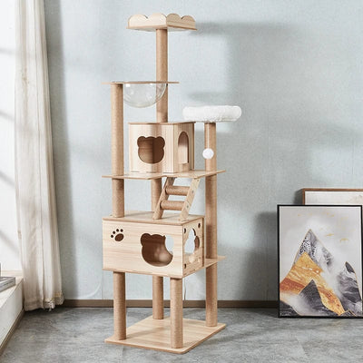 l-arbre-a-chat.com Cat Climbing Frame for Multi-cat Play Multi-layer Structure Cat Climbing Column Cat's Tree House Pet Cat Toy Solid Wood