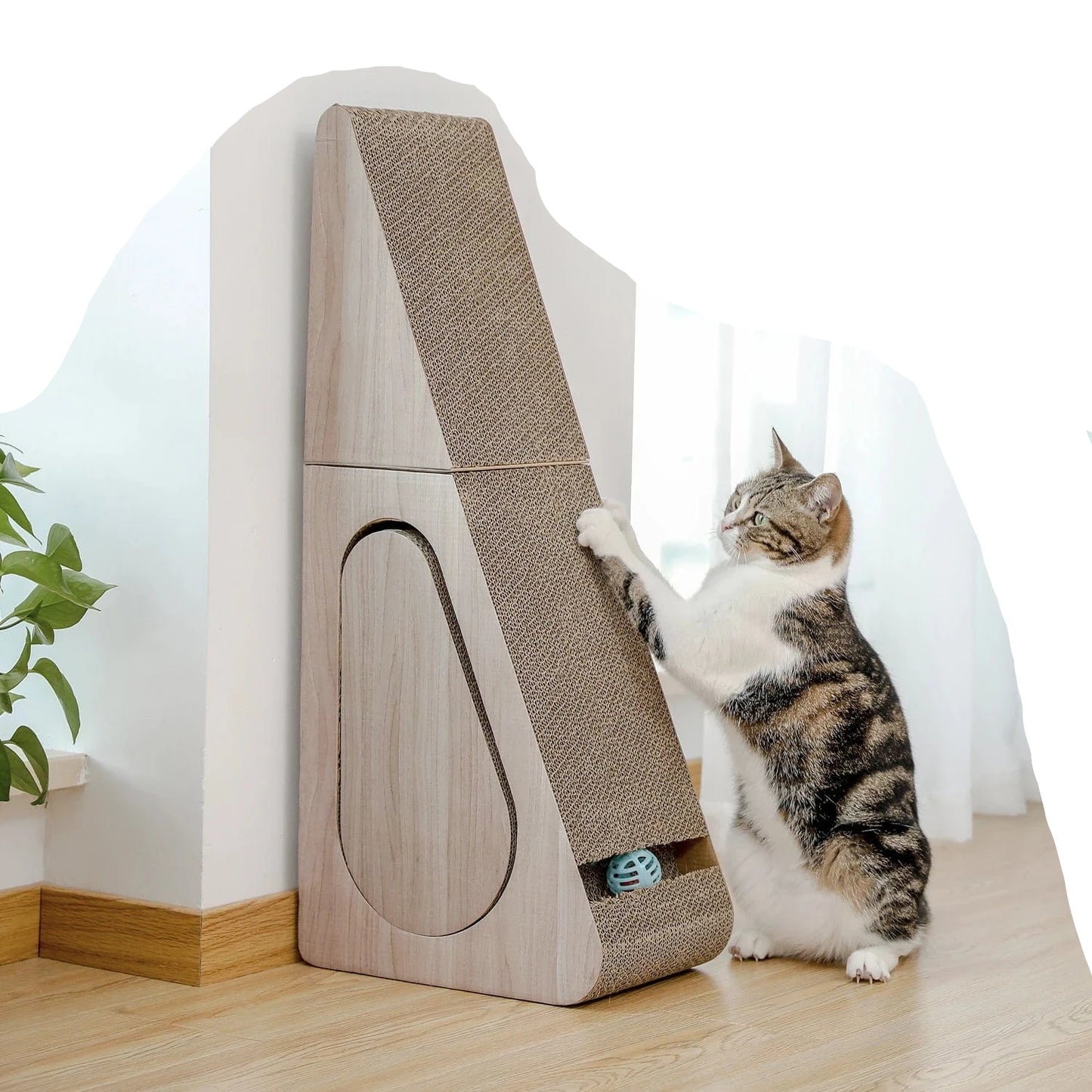 l-arbre-a-chat.com Multi-Functional 2 in 1 Cat Scratching Post Detachable Cat Scratch Pad for Indoor Scratching Board Cardboard with Ball Cat Toys