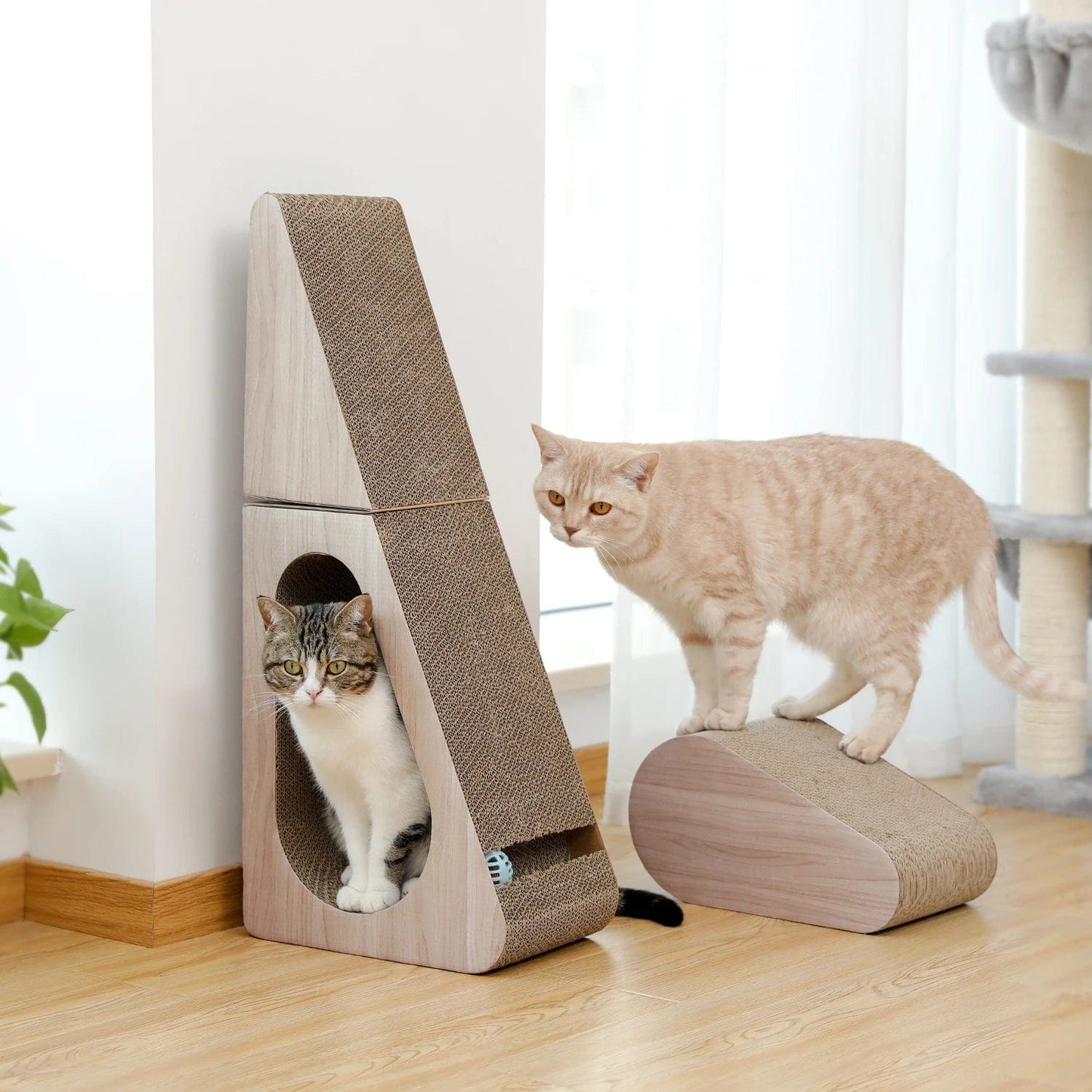 l-arbre-a-chat.com Multi-Functional 2 in 1 Cat Scratching Post Detachable Cat Scratch Pad for Indoor Scratching Board Cardboard with Ball Cat Toys