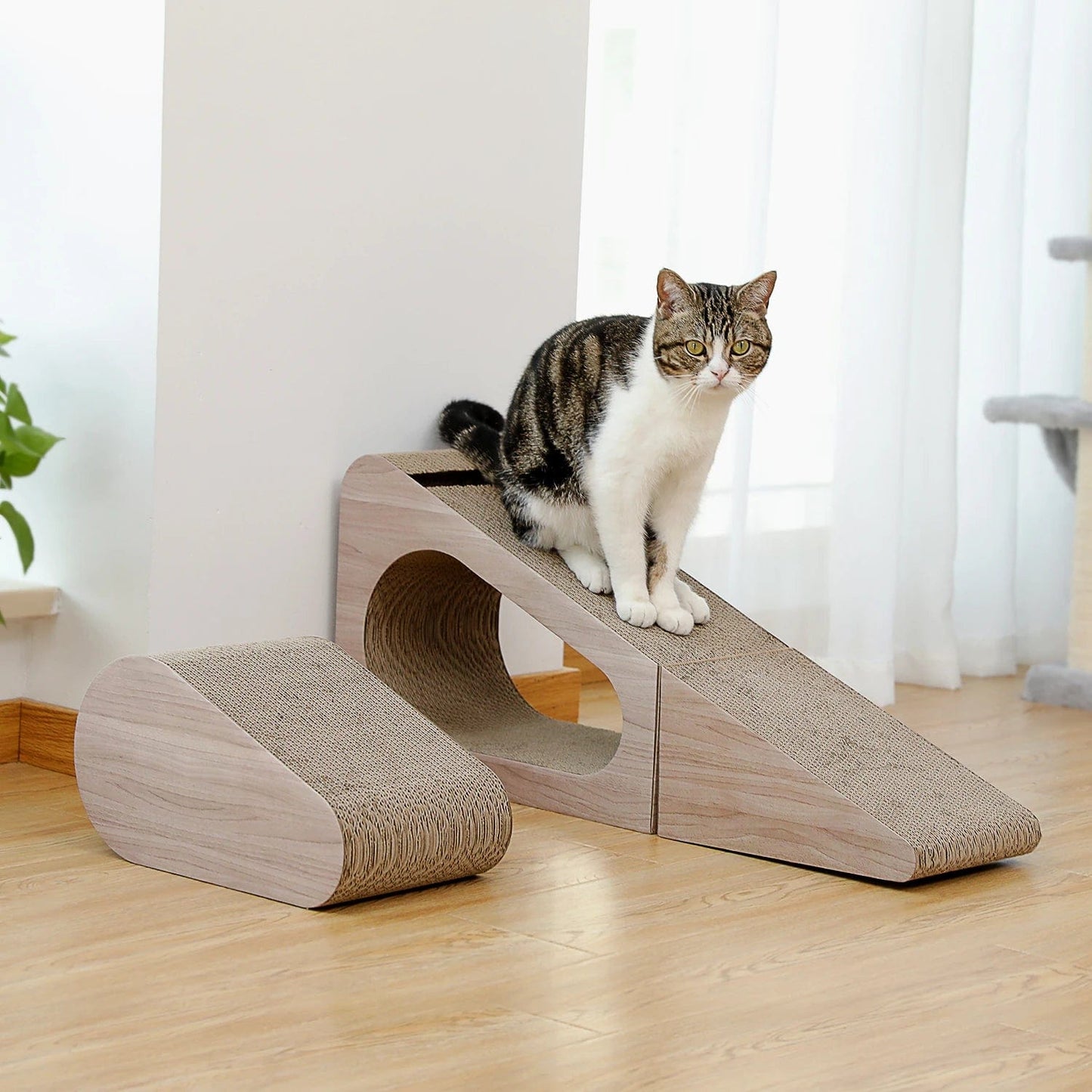 l-arbre-a-chat.com Multi-Functional 2 in 1 Cat Scratching Post Detachable Cat Scratch Pad for Indoor Scratching Board Cardboard with Ball Cat Toys