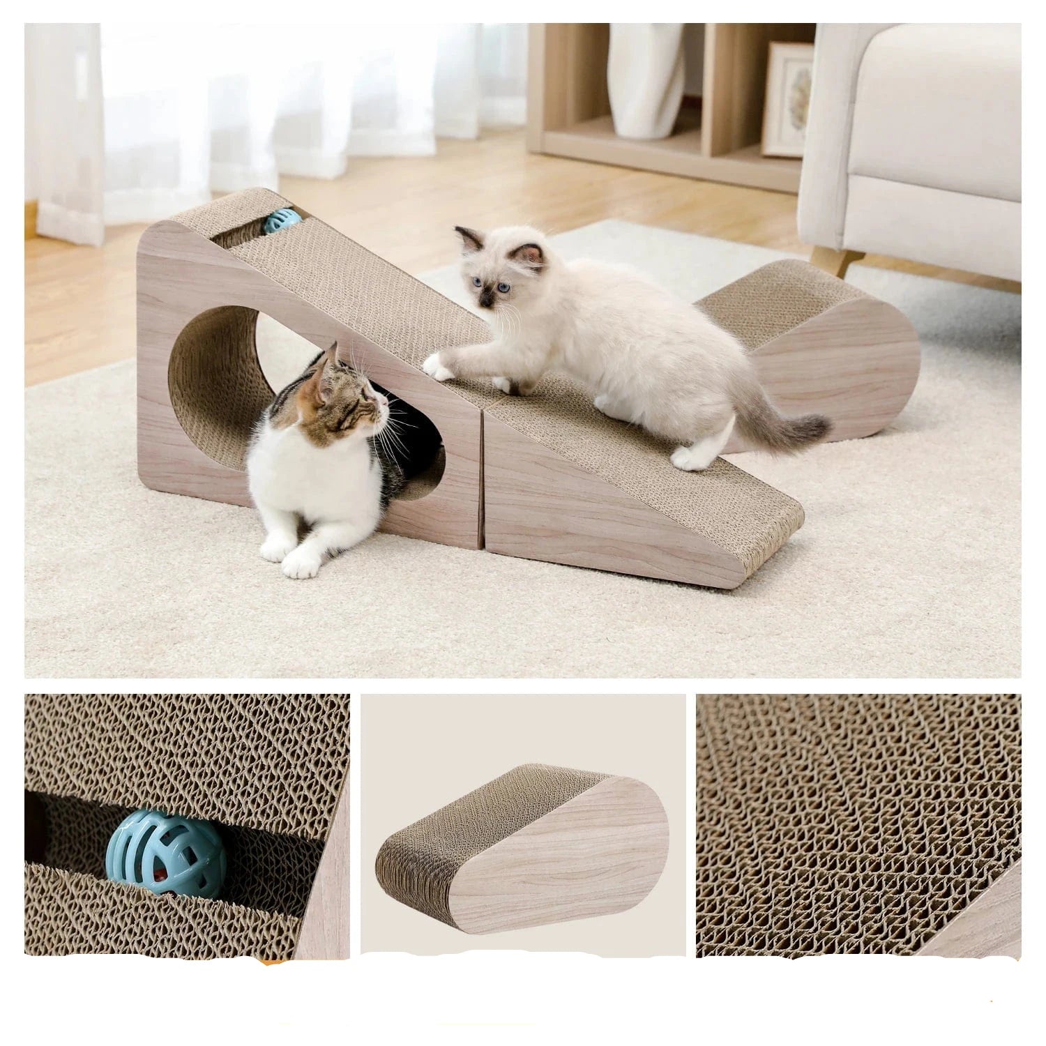 l-arbre-a-chat.com Multi-Functional 2 in 1 Cat Scratching Post Detachable Cat Scratch Pad for Indoor Scratching Board Cardboard with Ball Cat Toys