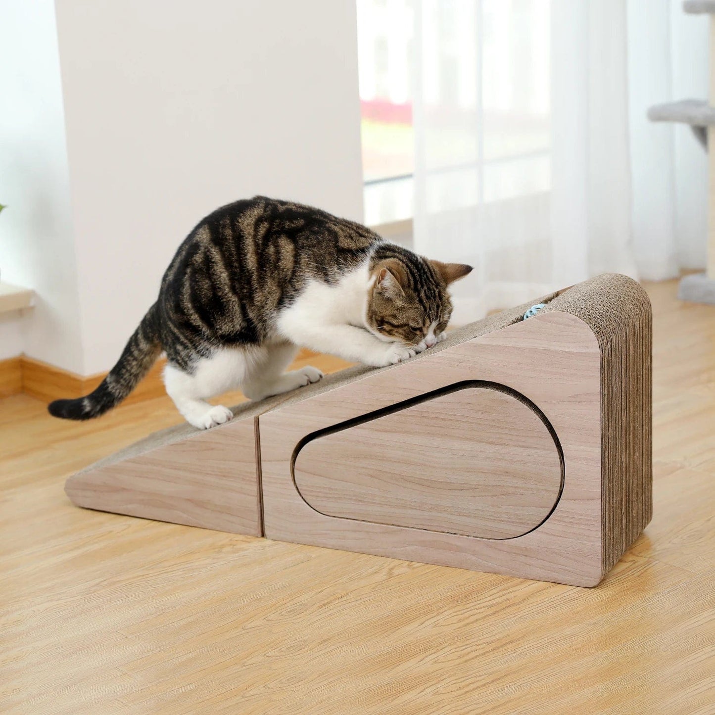 l-arbre-a-chat.com Multi-Functional 2 in 1 Cat Scratching Post Detachable Cat Scratch Pad for Indoor Scratching Board Cardboard with Ball Cat Toys