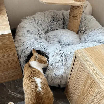 l-arbre-a-chat.com Plush Cat Bed with Tunnel for Indoor Cats, Multifunctional Cat Tunnel Bed with Peephole, Fluffy Donut Cat Bed with Tunnel