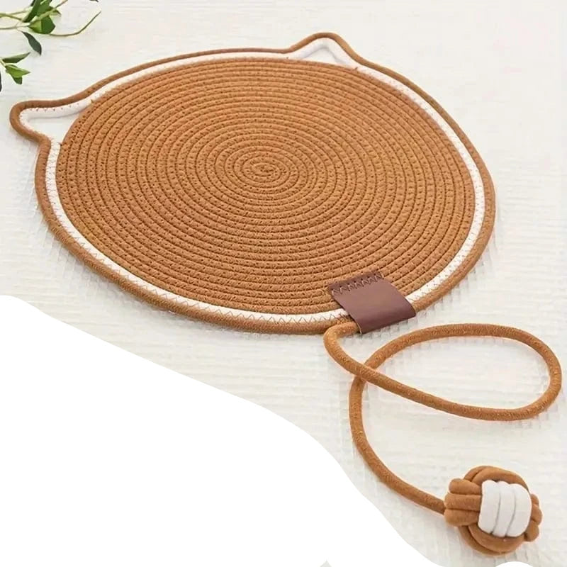 l-arbre-a-chat.com Portable Round Cat Scratch Pad With Ball Toy Cat Scratch Board Woven Cat Rest Mat Sleeping Mat Cat Grinding Claw Toy