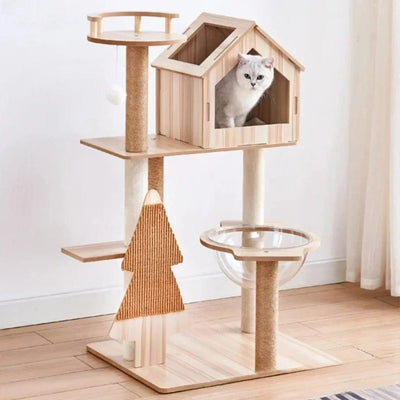 l-arbre-a-chat.com Solid Wood Cat Nest Tree Tower Apartment Scratching Post Cat Scratching Platform Large Climbing Tree Cat Toy Tower Pet Products