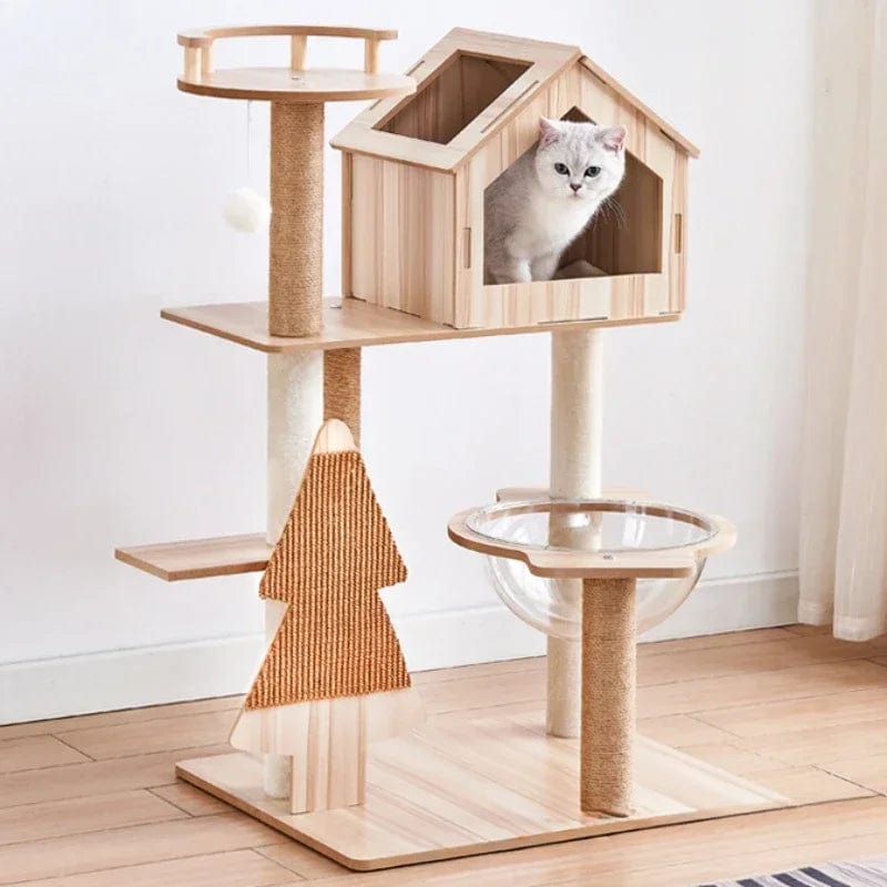 l-arbre-a-chat.com Solid Wood Cat Nest Tree Tower Apartment Scratching Post Cat Scratching Platform Large Climbing Tree Cat Toy Tower Pet Products