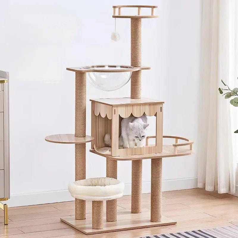 l-arbre-a-chat.com Solid Wood Cat Nest Tree Tower Apartment Scratching Post Cat Scratching Platform Large Climbing Tree Cat Toy Tower Pet Products