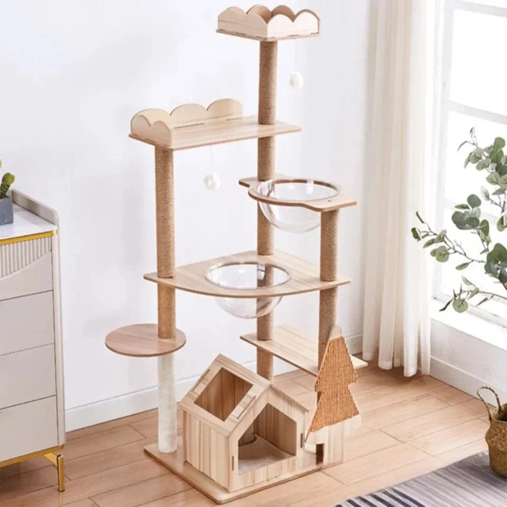 l-arbre-a-chat.com Solid Wood Cat Nest Tree Tower Apartment Scratching Post Cat Scratching Platform Large Climbing Tree Cat Toy Tower Pet Products