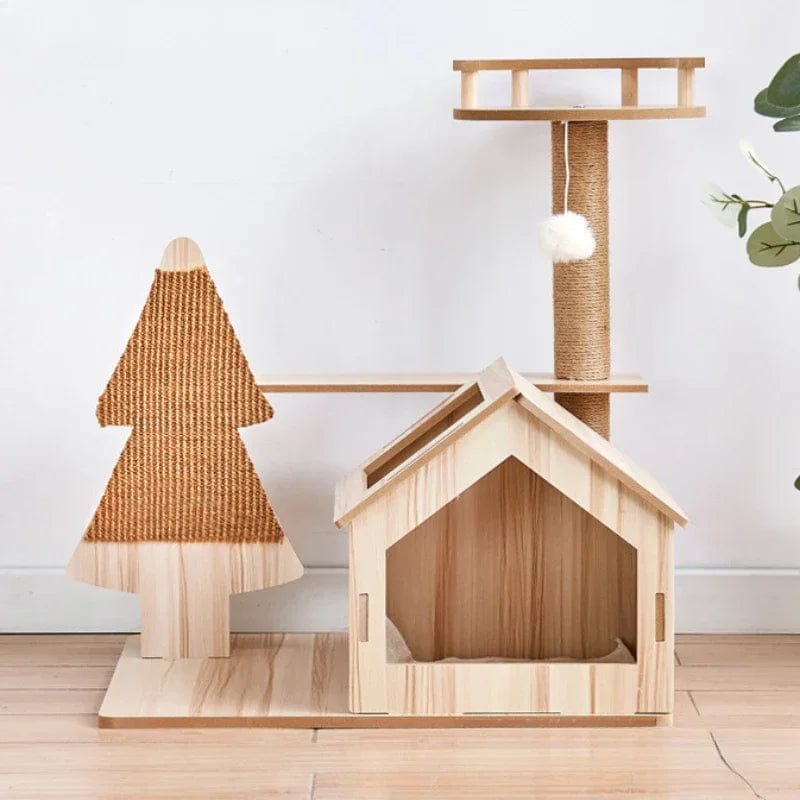 l-arbre-a-chat.com Solid Wood Cat Nest Tree Tower Apartment Scratching Post Cat Scratching Platform Large Climbing Tree Cat Toy Tower Pet Products