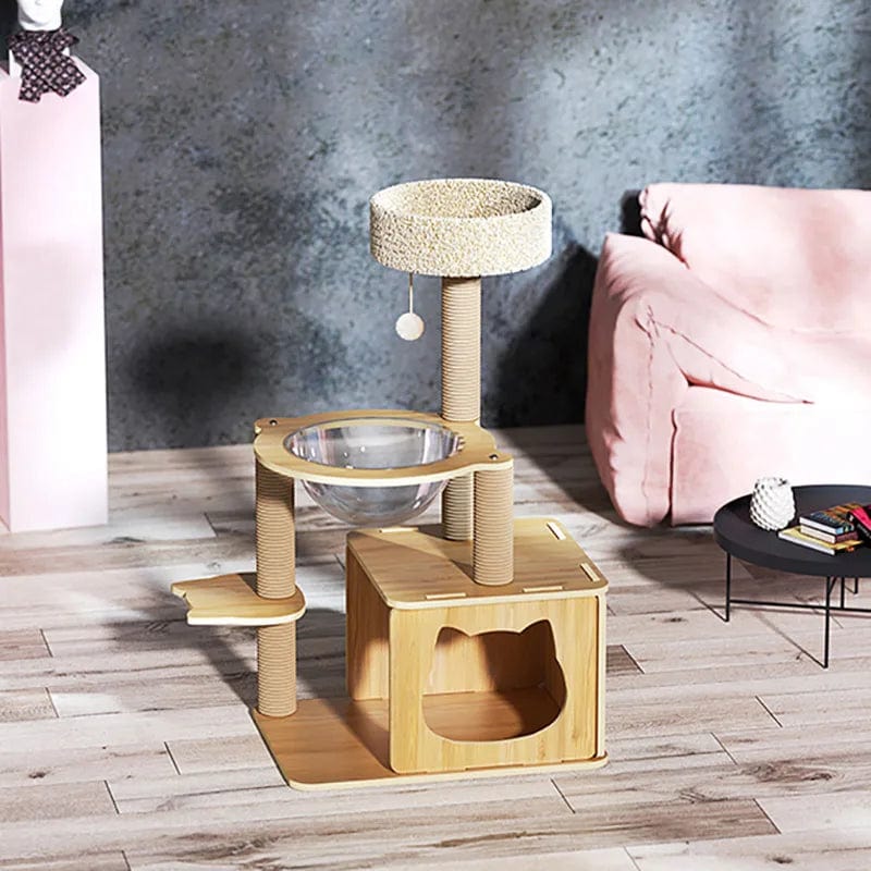 l-arbre-a-chat.com Solid Wood Cat Tower Tree Nest Spacecraft Game Climbing Kitty Scratching Platform House Toy Scratching Post Pet Products for Cat