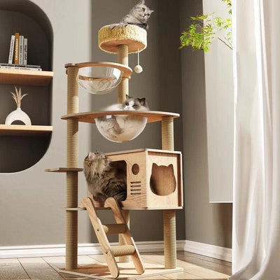 l-arbre-a-chat.com Solid Wood Cat Tower Tree Nest Spacecraft Game Climbing Kitty Scratching Platform House Toy Scratching Post Pet Products for Cat