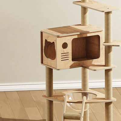 l-arbre-a-chat.com Solid Wood Cat Tower Tree Nest Spacecraft Game Climbing Kitty Scratching Platform House Toy Scratching Post Pet Products for Cat